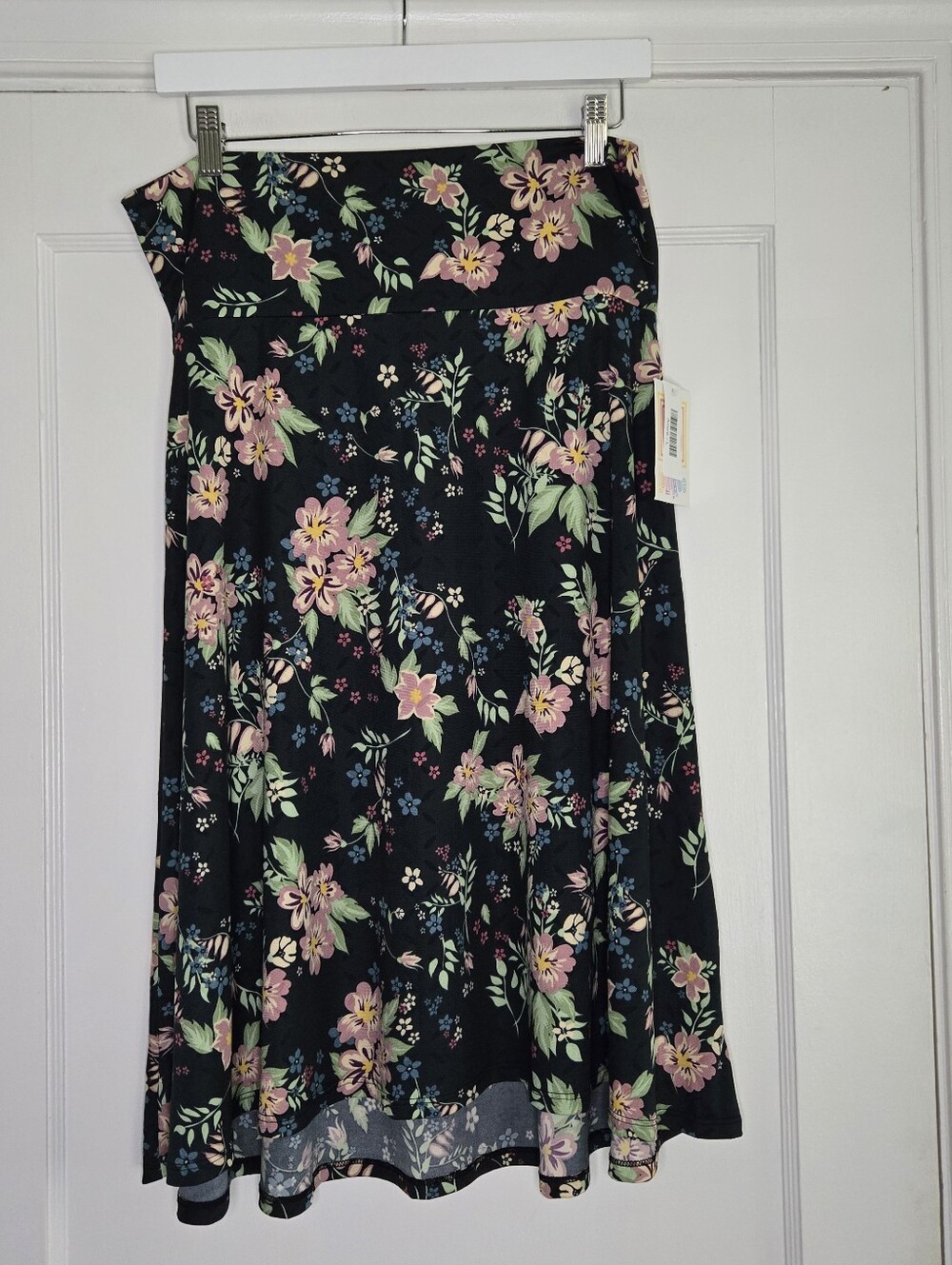 LuLaRoe Black Floral Midi Flowy Skirt NWT Womens Large